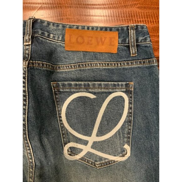 Loewe Blue Stonewashed Tapered Leg Logo Pocket Jeans, Size 38 - Picture 7 of 7